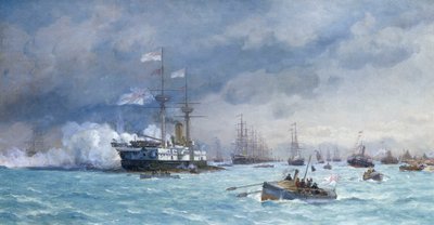 対魚雷演習中のHMS「エディンバラ」、1887年頃（油彩・キャンバス） 作： Eduardo de Martino