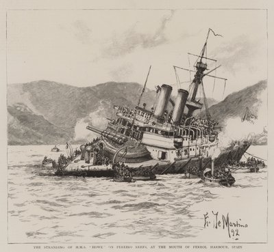 スペイン、フェロール港の河口にあるペレイロリーフ上のHMSハウの孤立 作： Eduardo de Martino