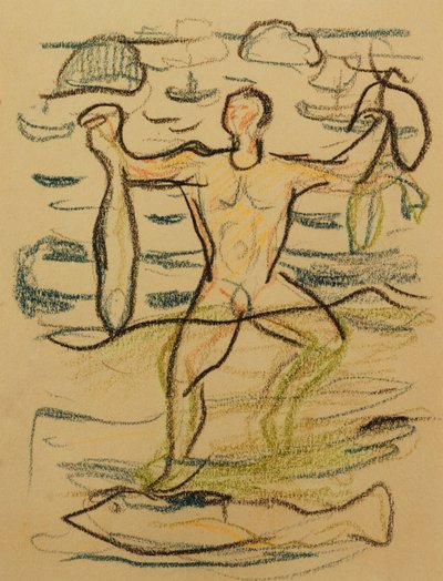 魚と一緒に泳ぐ、c。 1915-20（色チョーク） 作： Edvard Munch