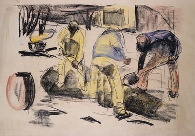 墓の労働者;掘削労働者 作： Edvard Munch