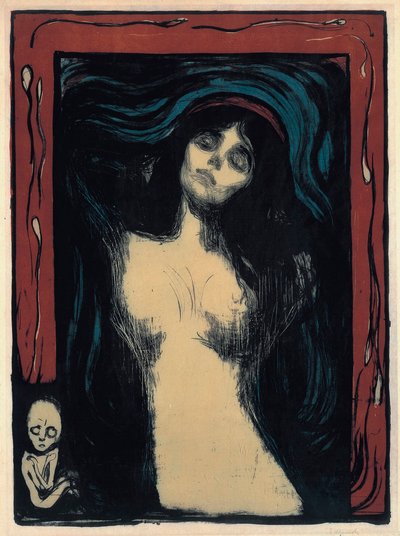 マドンナ（恋する女性）。 エドヴァルド・ムンク (1863-1944) の作品、カラー リトグラフ 作： Edvard Munch