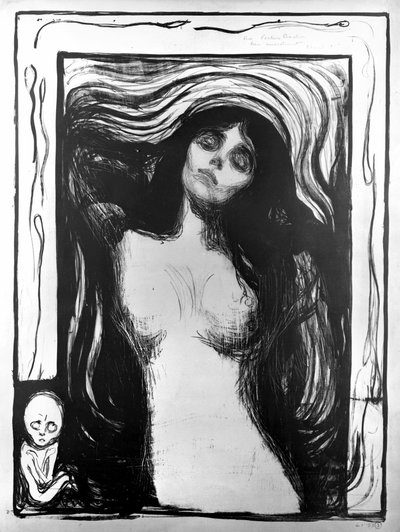 エドヴァルド・ムンクがブハー博士に捧げたリトグラフ「マドンナ」。 作： Edvard Munch