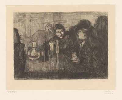 カフェでテーブルを囲む男性 クリスティアナ (オスロ) ボヘミアン I (原題) 作： Edvard Munch