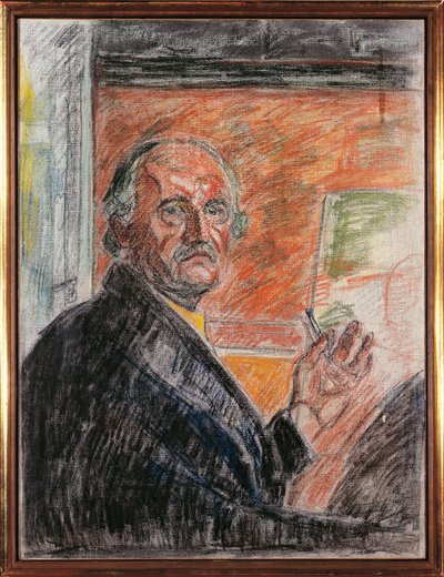 ノルウェー、オスロ、チョークを持つ自画像 作： Edvard Munch