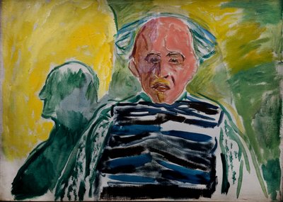ストライプのプルオーバーを着た自画像 作： Edvard Munch