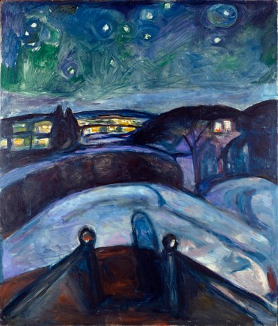 北欧の星夜の風景 エドヴァルド・ムンク(1863-1944)の絵画 1923-1924日139x119 cm オスロ、市立美術コレクション ムンク美術館（ムンク美術館 作： Edvard Munch