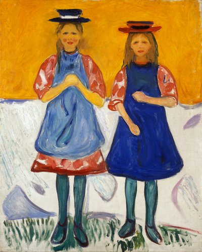 青いエプロンと二人の少女 作： Edvard Munch