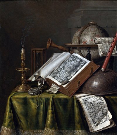 静物画「ヴァニタス」（エドワート・コリエ（1642-1708）） - 木に油彩、29x25,1 - 個人蔵 作： Edwaert Colyer or Collier