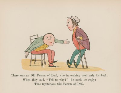 ディールの老人で、歩くときにかかとしか使わない人がいた（彩色刻印） 作： Edward (after) Lear