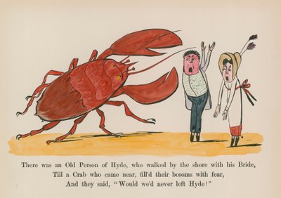 海岸を花嫁と歩くハイドの老人がいた（カラー版画） 作： Edward (after) Lear