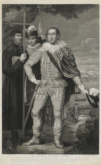 クリストファー・コロンブスの着陸、デビッド・エドウィン（1776-1841）によって刻まれた 作： Edward (after) Savage