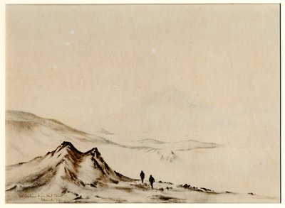 ハットポイントからエレバス山、1901年4月（紙にトイレ） 作： Edward Adrian Wilson