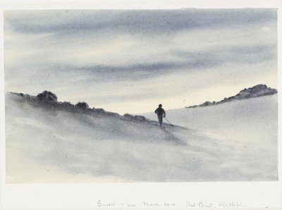 サンセット、3月30日午後7時11分、ハットポイント、スキー場、1911 作： Edward Adrian Wilson