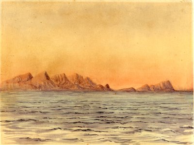 南アフリカ、サイモンズ湾の日没（紙にトイレ） 作： Edward Adrian Wilson