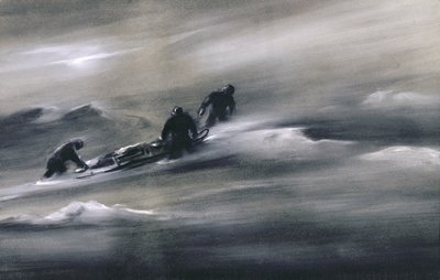雪のそりを持つ3人の男性（1910〜12年） 作： Edward Adrian Wilson