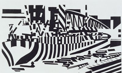 乾ドックで目がくらむ船 作： Edward Alexander Wadsworth