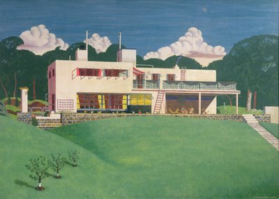 アーサー卿とブリス夫人の田舎の邸宅、ペン ピット 作： Edward Alexander Wadsworth