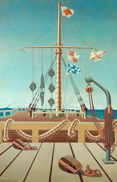 Signal Station (Jetty) (ウッドパネルにテンペラ) 作： Edward Alexander Wadsworth