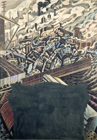 リーズ市庁舎の壁画のデザインであるスラグの山 作： Edward Alexander Wadsworth