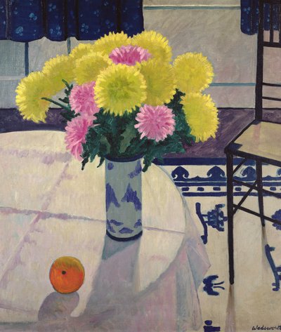 花瓶に菊のある静物 作： Edward Alexander Wadsworth