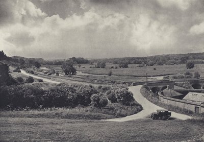 チルボルトン・ダウンからのテスト・バレー（モノクロ写真） 作： Edward Alfred Barton