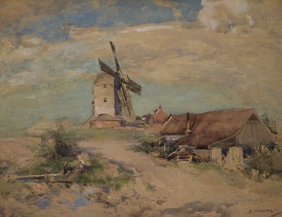 風車、c.1900-04（水彩） 作： Edward Arthur Walton