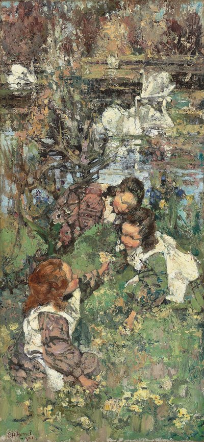 女の子と白鳥 作： Edward Atkinson Hornel
