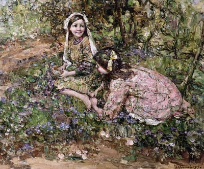 Mid Fairy Flax（油彩・キャンバス 作： Edward Atkinson Hornel