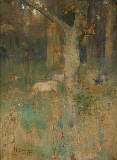 木の中の豚 作： Edward Atkinson Hornel