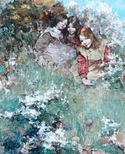 イースターエッグを転がす 作： Edward Atkinson Hornel