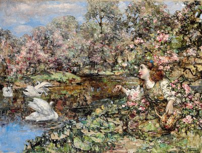 白鳥の池 作： Edward Atkinson Hornel