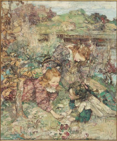 小さなキノコを集める人たち 作： Edward Atkinson Hornel