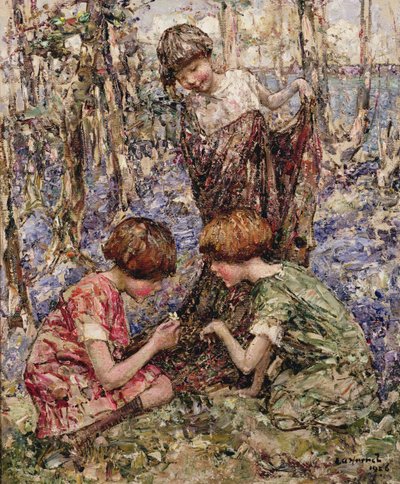 The Primrose Gatherers（油彩・キャンバス 作： Edward Atkinson Hornel
