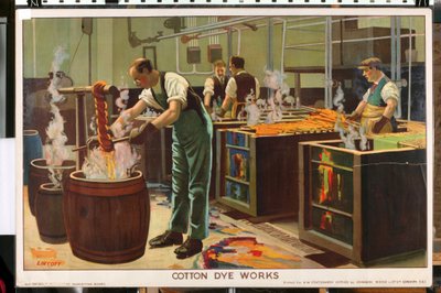 綿染工場、シリーズ「帝国貿易は成長する」より（カラーリトグラフ） 作： Edward Barnard Lintott