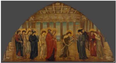 キューピッドとプシュケ - 宮殿の緑の壁画 - オリンポスの門に入るプシュケ 作： Edward Burne-Jones