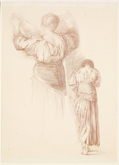 女性-カーテンの研究、後ろから見た女性のカーテンの研究 作： Edward Burne-Jones