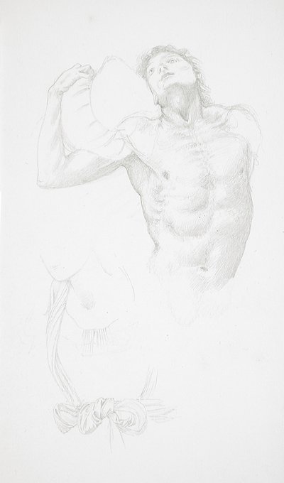 クッションを抱えた男性のヌード 作： Edward Burne-Jones