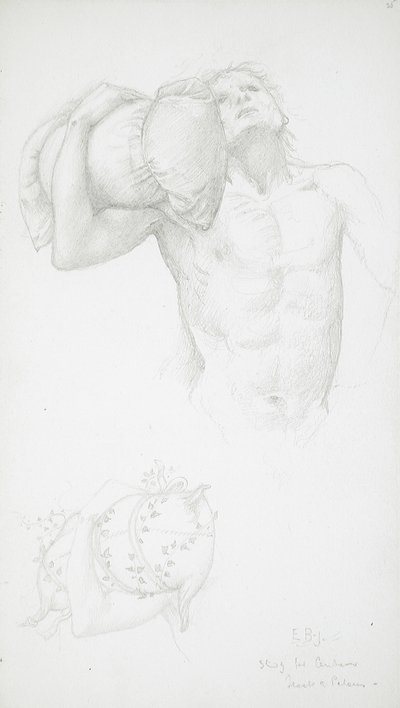クッションを抱えた男性のヌード 作： Edward Burne-Jones