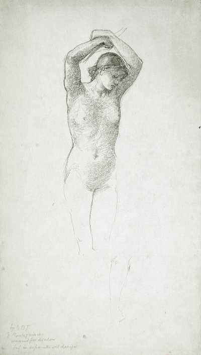 両腕を上げた立像の女性ヌード 作： Edward Burne-Jones