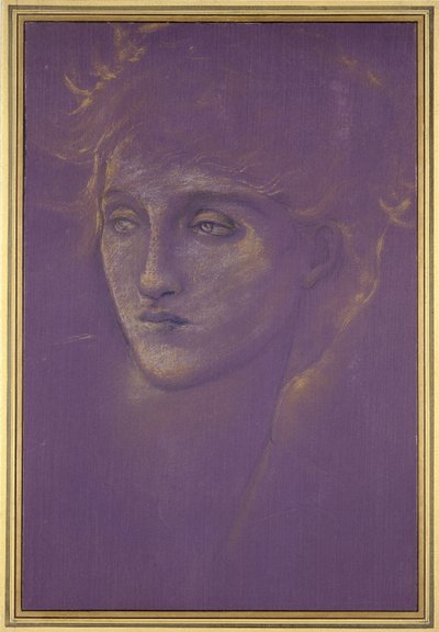 女性の頭、1890年代（紫色の地に金の絵の具） 作： Edward Burne Jones
