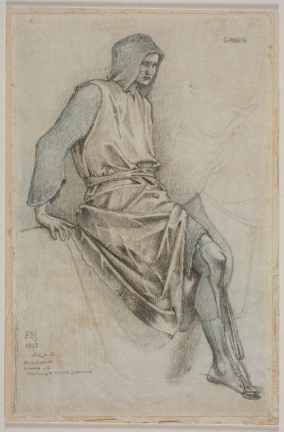 聖杯タペストリーからのガウェインの失敗に関する研究、1893年。 作： Edward Burne Jones