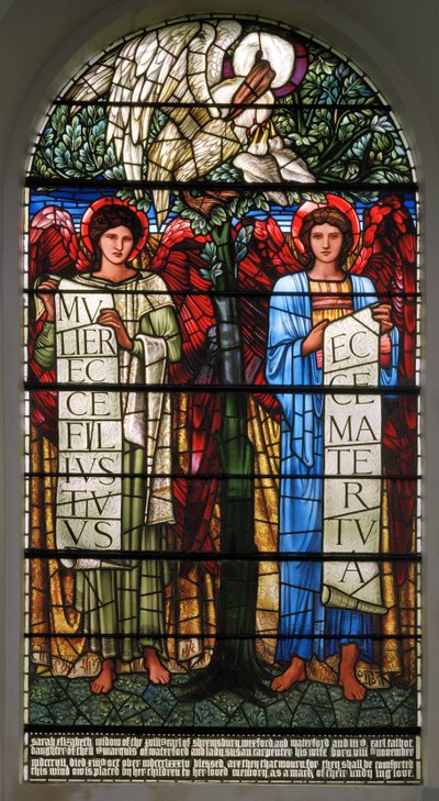ペリカンと彼女の信仰心と天使と巻物、1890 作： Edward Burne Jones