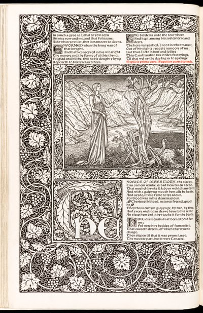 The Works of Geoffrey Chaucer Now Newly Imprinted」Geoffrey Chaucer著、1896年Kelmscott Press発行（木版）。 作： Edward Burne Jones
