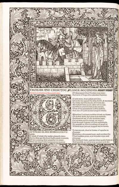 The Works of Geoffrey Chaucer Now Newly Imprinted」Geoffrey Chaucer著、1896年Kelmscott Press発行（木版）。 作： Edward Burne Jones