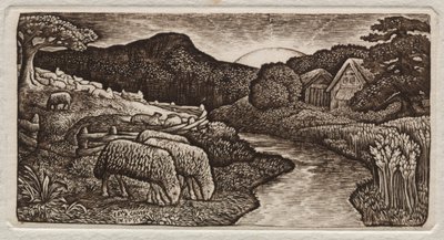 彼の牧草地の羊、1828年。 作： Edward Calvert