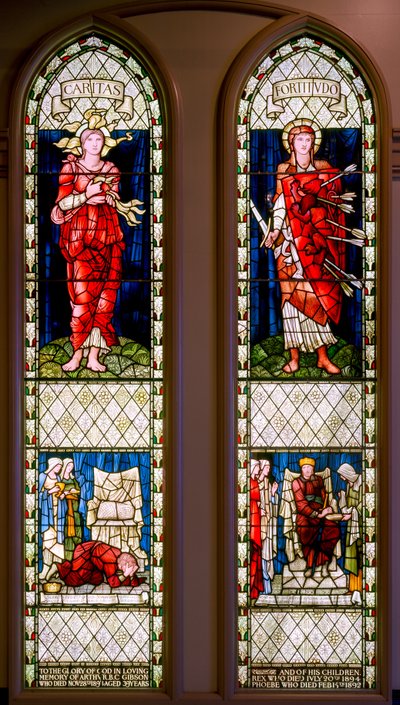 慈愛と不屈（嘆くダビデと慰めるダビデ）』1896年頃（ステンドグラス 作： Edward Burne Jones
