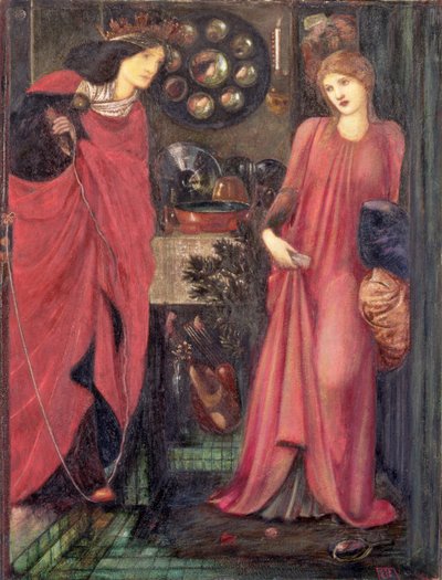 フェアロザムンドとクイーンエレノア（紙のミクストメディア） 作： Edward Burne Jones