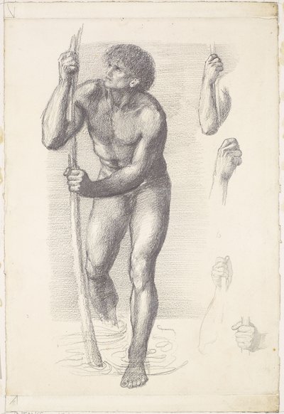 男性ヌード - 聖クリストファーのための習作 作： Edward Coley Burne-Jones