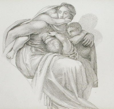 母と3人の子供（鉛筆、紙 作： Edward Coley Burne Jones