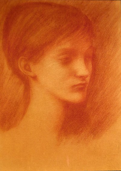 赤い頭」「少女の肖像」（紙にチョーク） 作： Edward Coley Burne Jones